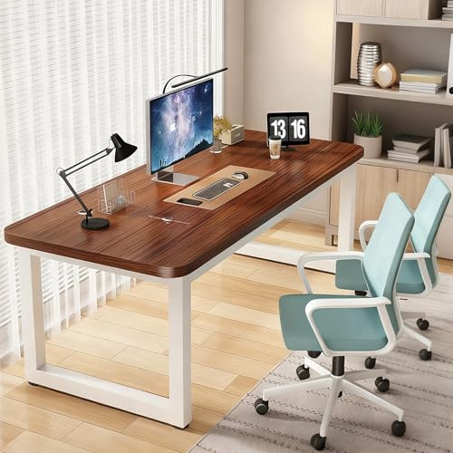 NOBBAT パソコンデスク ゲーミングデスク 事務机 机 pcデスク 幅180 200cm 1~2人用 30mm厚の無垢材ボード 耐荷重300kg 50×50mm太脚 管厚1.2mm 勉強机 強化クロスバー 簡単なインストール 学習机 コンパクト 傷に強