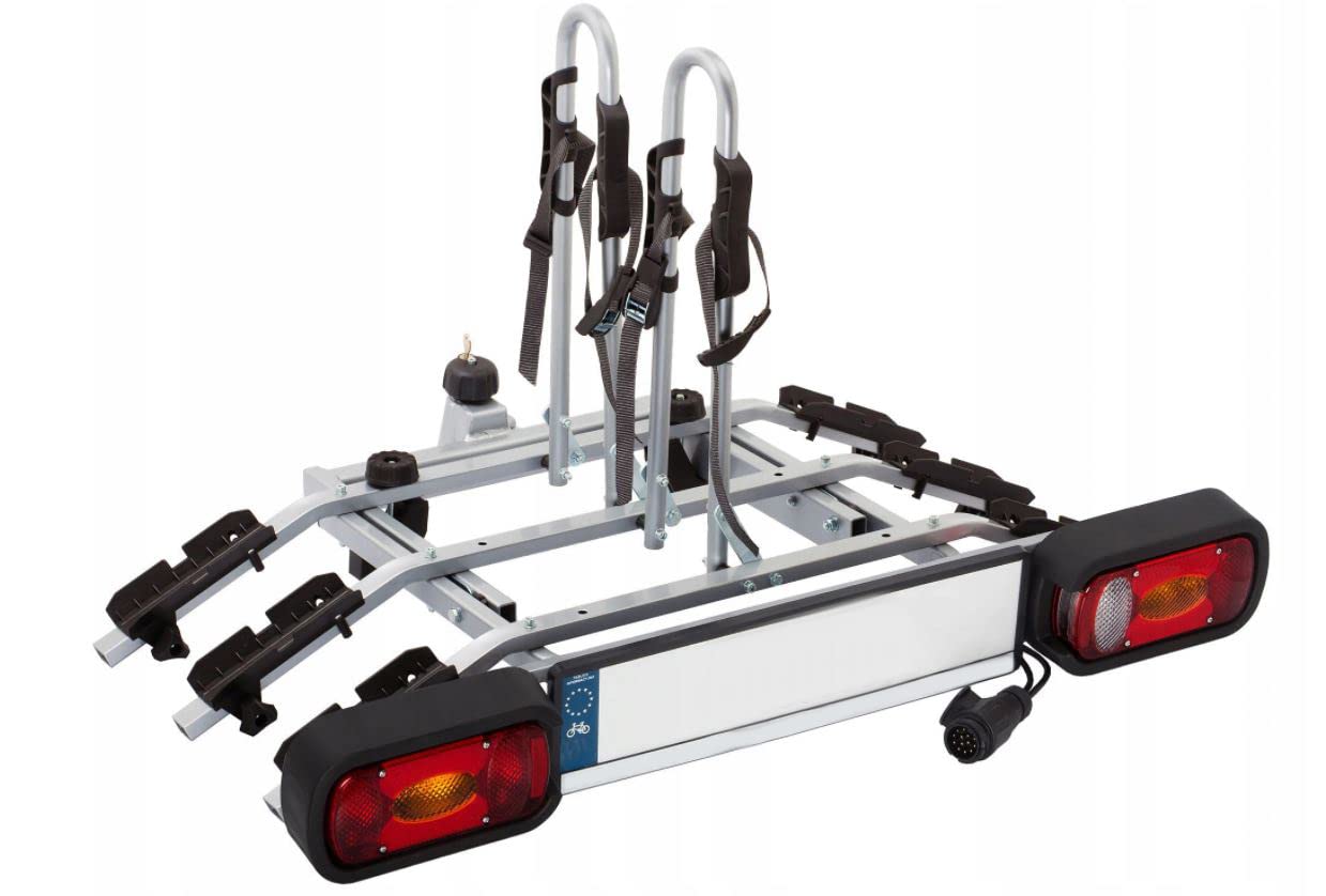 Porte-Velos sur Attelage - Rabattable - Platforme pour 3 Velos - 13 Broches - avec mécanisme d'inclinaison
