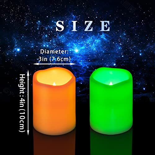 Image of 2PCS 4 inch Multi-Color Flameless LED Pillar Candles with Remote Timer /Battery Operated Electric Flickering Plastic LED Fake Candle for Halloween Pumpkin Light Lantern Christmas Decorations