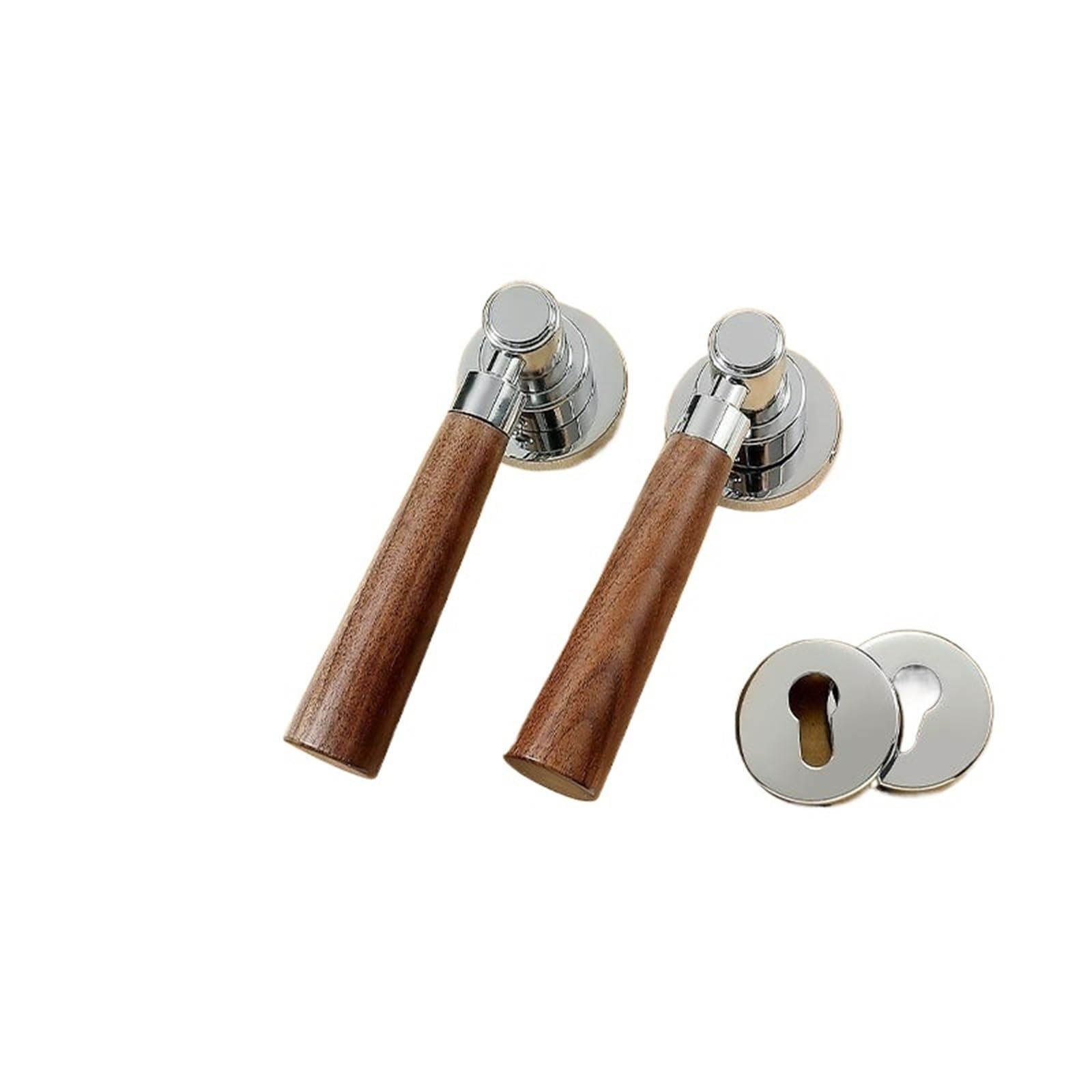 Interior Room Split Style Retro Walnut Wood Door Handle Magnetic/Silent Bedroom Lock 1Pcs(Chromium Silent)
