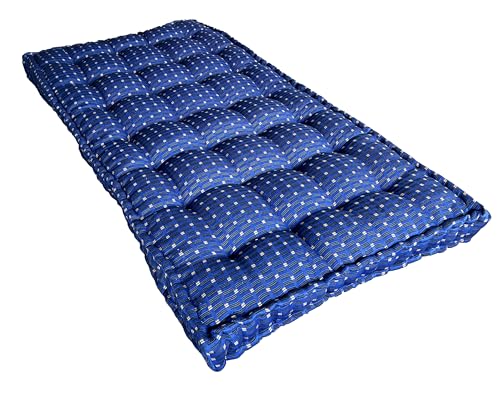 Image of Adim's Traditional Indian Premium Blue Gadda Box Mattress, 5 x 6 Feet | Medium Firm, Cotton Quilt, Handcrafted, Floor Bedding