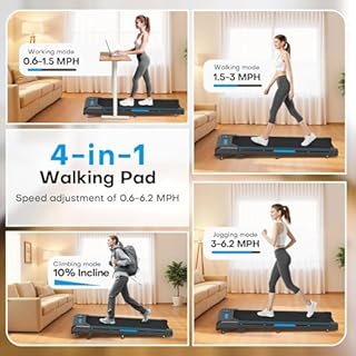 FOUSAE Walking Pad Treadmill, 6.2MPH Under Desk Walking Pad with 10% Incline, Treadmills for Home with Double Frame, 2.75HP Brushless Drive, 12 HIIT Programs, Remote Control, 350LBS Capacity