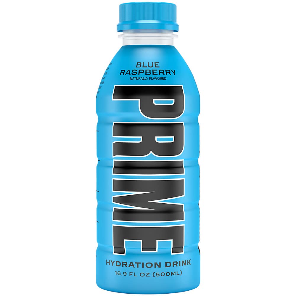 PRIME Hydration BLUE RASPBERRY, Sports Drinks, Electrolyte Enhanced for Replenishing Fluids, 250mg BCAAs, B Vitamins, Antioxidants, Low Sugar, 16.9 Fl Oz, 12 Pack