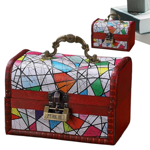 Caja de madera | Cofre decorativo rústico con cerradura, joyeros para mujer, para armario, dormitorio, sala de estar, cubierta de juguetes, cocina, tesoro