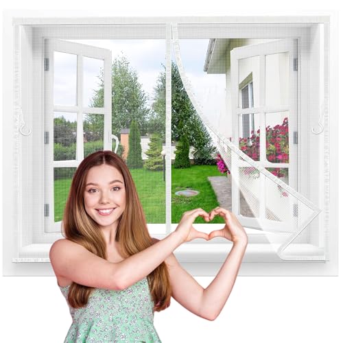 Flycn Zanzariera Magnetica Finestra, 105x85 cm Zanzariere Magnetiche per Porte Finestre Scorrevole con Calamita Anti Zanzare Insetti, Rete Fine Zanzariera Magnetica, Chiusura Automatica ‎Bianco