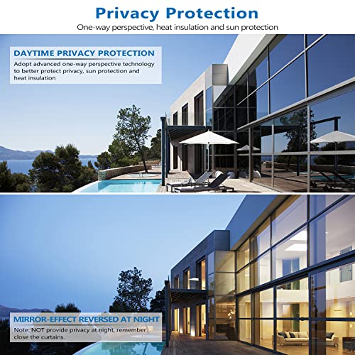 Image of One Way Privacy Window Film Mirror Coverings Anti Peep Glass Clings,Sun Blocker Heat Reducing Control Film UV Reflective Tint,No Glue Clear Film for Window House Office Black-Silver 35.4 x 393.7 Inch