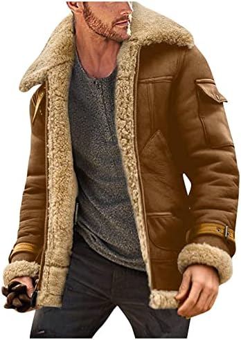 WENKOMG1 Mens Faux Suede Jacket,Sherpa Lined Cozy Warm Winter Fall Thick Quilted Zip Up Outerwear Composite Coat