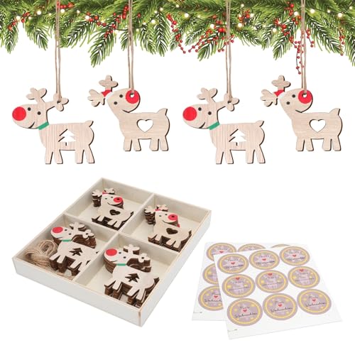 FOGAWA 24 Stück Holz Weihnachtsdeko Anhänger Weihnachtsdekoration...