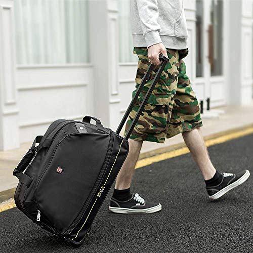 OIWAS Small Rolling Duffle Bag Carry On with Wheels Travel Luggage Suitcase Men Women Tote Short Term Trips Expandable 45L to 55L Black
