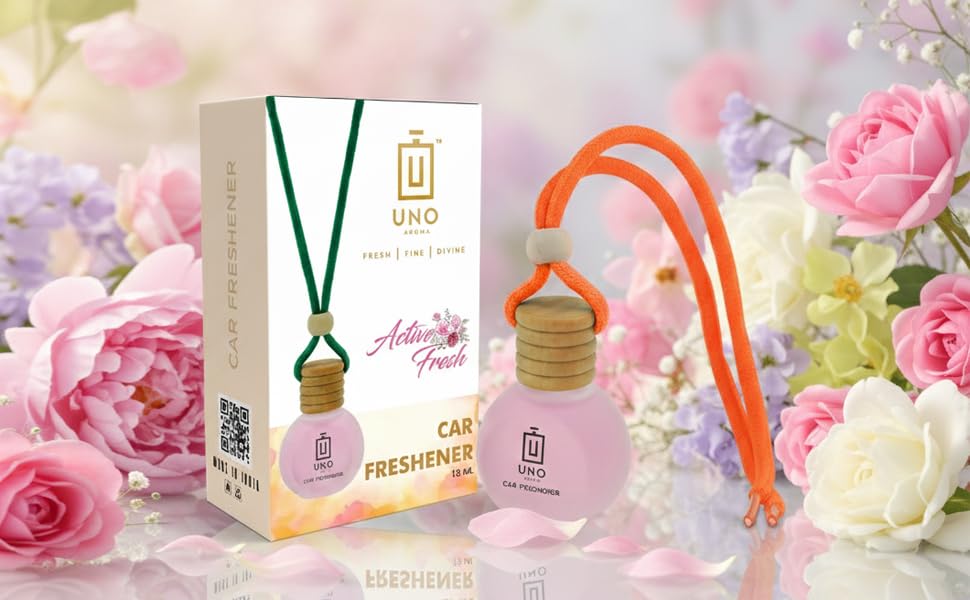 Image of UNOAROMA Active Fresh Car Air Freshener, Long Lasting Hanging car perfume, Toxin-Free Oil in Glass Bottle with Wooden Diffuser, Car Accessories for fresh aroma, Last Up to 60 Days (15mlx2)