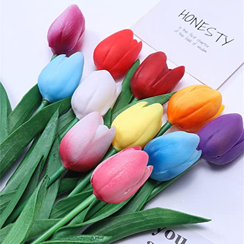 Keptfeet 12 Colores de Flores de Tulipanes Artificiales, 5 Piezas Ramo de Tulipanes Falsos PU Real Touch Tulip Flores Falsas 35 cm para el hogar Oficina Arreglo de Boda Decoraciones de Fiesta Cover