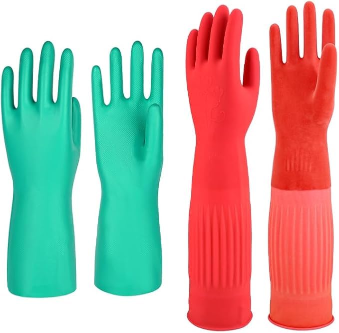 North Tower Long Dishwashing Gloves Length Rubber Reusable Resistant Platos Nitrile,Dishwashing Gloves(Larger-2pair Red:18”Green:13