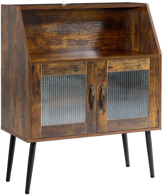 Sideboard Buffet Storage Cabinet, Tempered Glass Door for Dining Room& Living Room Hallway,Kitchen Accent Console Table with Open Shelf Mid Century (Brown)