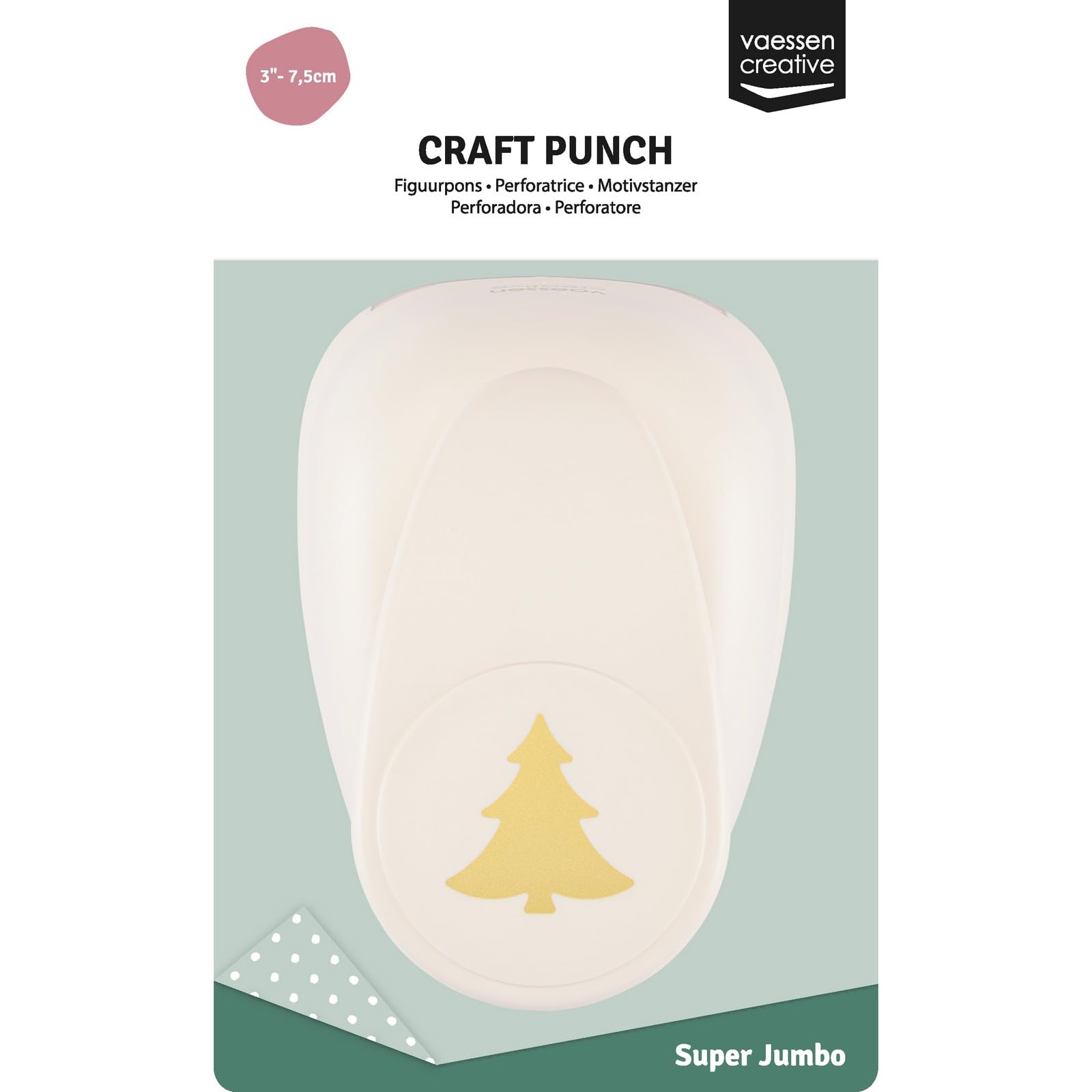 Vaessen Creative 21439-072 dziurkacz z motywem choinki, 63,42 x 67,21 mm, dziurkacz z motywem bożonarodzeniowym, do papieru rzemieślniczego, papieru kolorowego, papieru do scrapbookingu lub papieru
