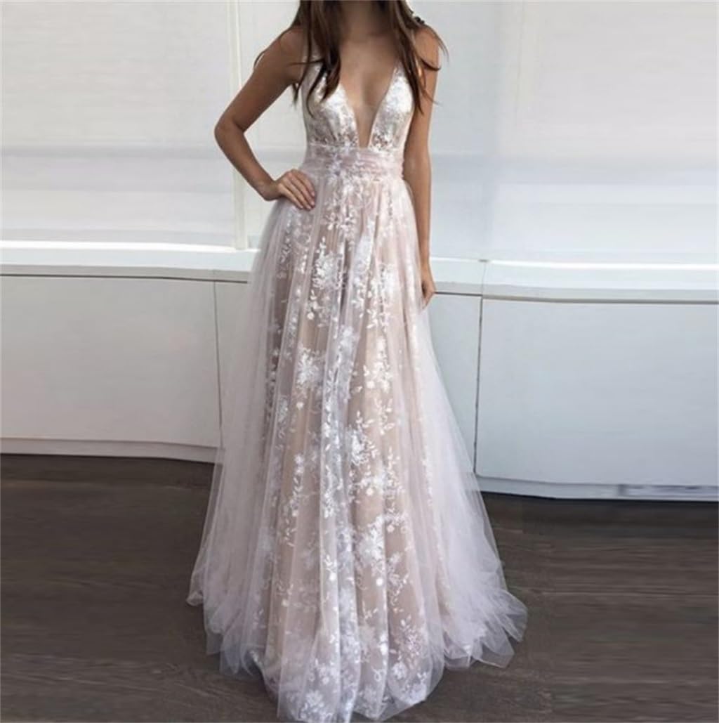 Amazon.com: European and American Women's Dress Sexy lace lace deep V  Sleeveless Evening Dress(Medium) : Clothing, Shoes & Jewelry