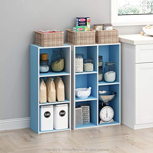 Furinno 3-Tier Open Shelf Bookcase, White/Light Blue 11003Wh/Lbl #TOP1