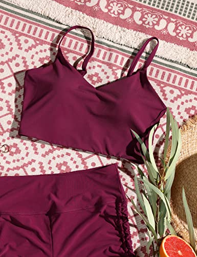 Image of CRZ YOGA V Shaped Longline Bikini Tops | Built-in Pads, A-D Cup, Cropped, Adjustable Spaghetti Straps, Swim, Bathing Suit for Women