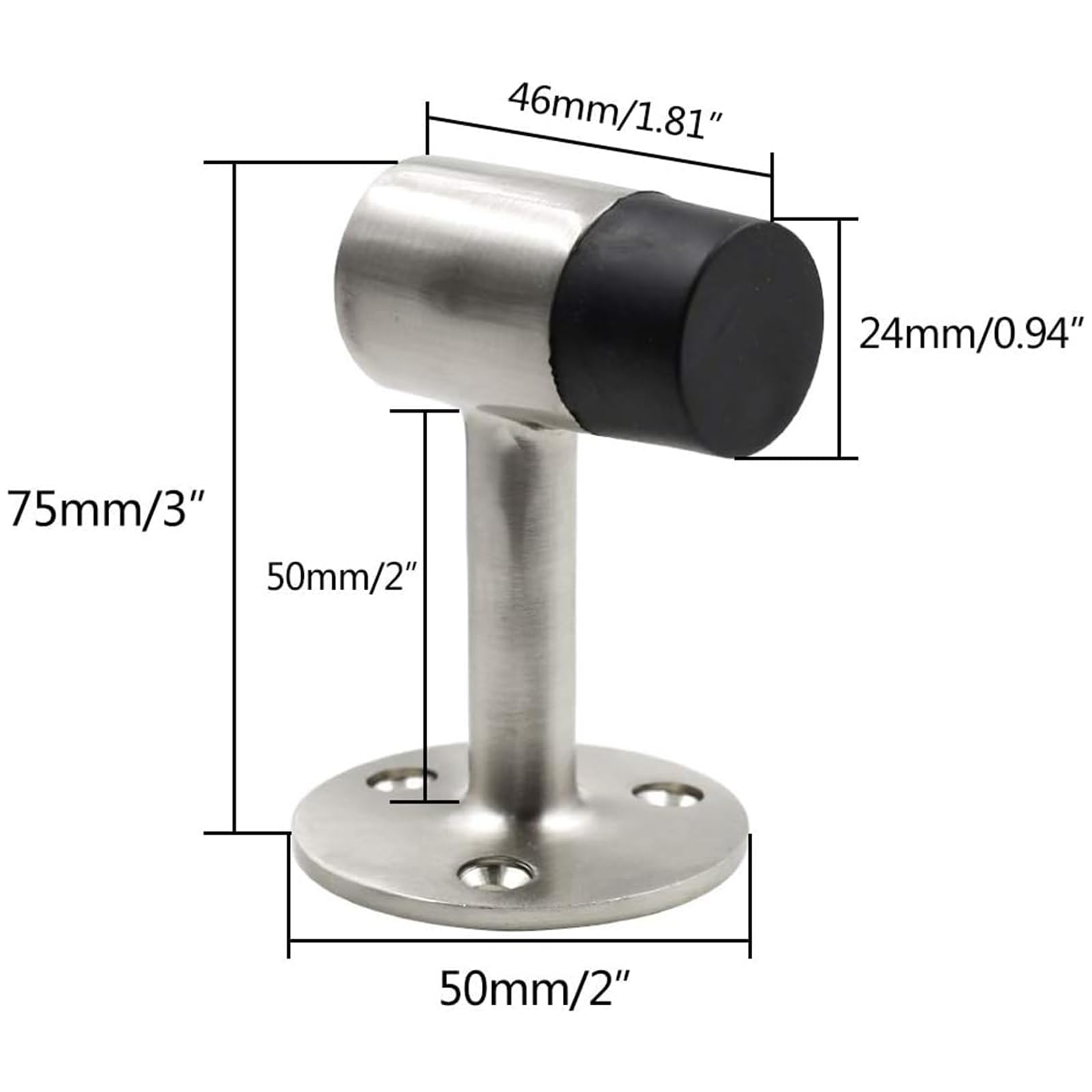 Lot de 4 butées de porte robustes en acier inoxydable nickel brossé 75 mm