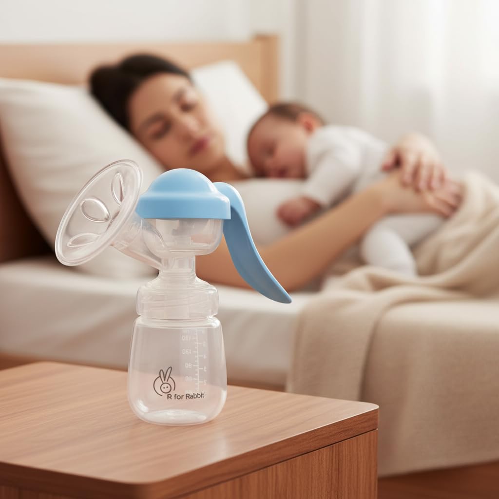 R for Rabbit First Feed Cozy Manual Breast Pump for Mothers with 2 Level Suction Adjustment, Soft and Gentle Silica Pad, Anti-Back Flow Compact Design, BPA Free (Sky Blue)-image-31