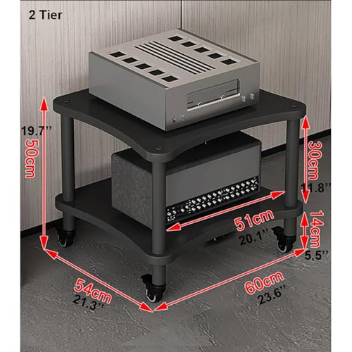 Rack de audio para componentes multimedia con soporte negro de 2 niveles y ruedas 3