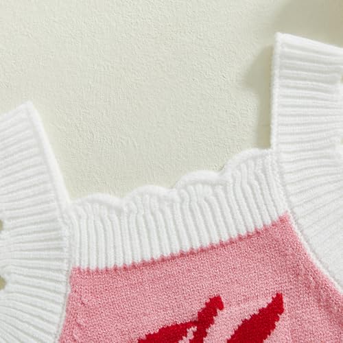 Baby Girl Knit Romper Fashionable Christmas Tree and Letter Embroidery Square Neck Sleeveless Ruffled Jumpsuit Xmas4