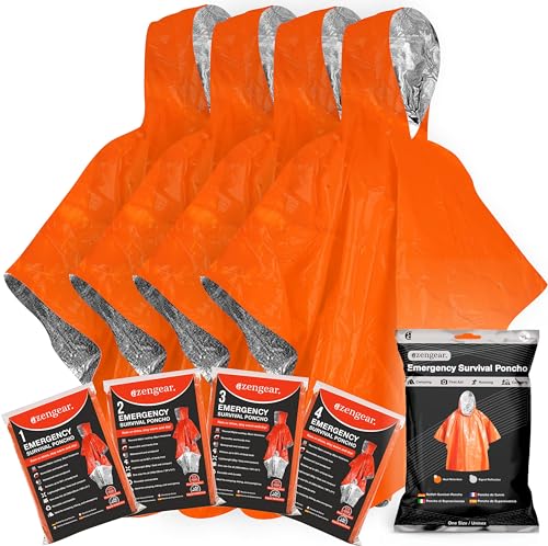 aZengear-Emergency-Survival-Poncho-4pc-Thermal-Mylar-Foil-Coating-Blanket-for-Heat-Retention-and-Rain-Reversible-with-Hood-Waterproof-Windproof-Portable-Hands-free-Outdoor-Kit