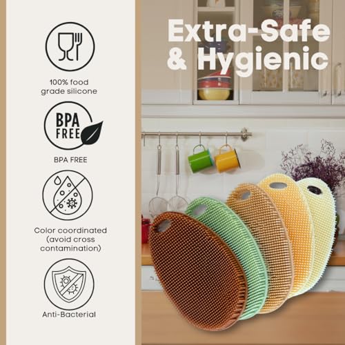 Image of Silicone Dish Scrubber Set of 5 | Reusable Silicone Sponges for Dishes | BPA-Free Food Grade Kitchen Scrubbers | Non-Scratch for Dishes, Pots, Pans & Household Cleaning [Fall]