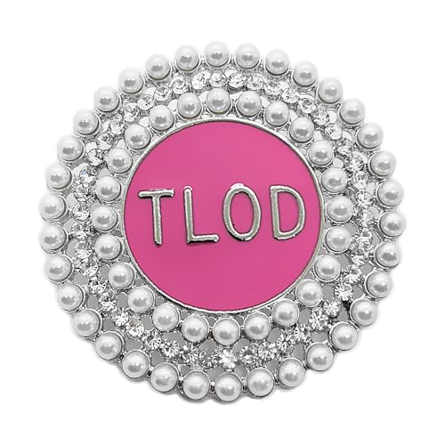 Image of Fashion Top Ladies of Distinction society club TLOD Letter Metal with Rhinestones Jewelry round pink brooch pin