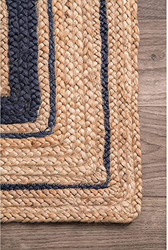 Image of Jute Braided Natural Hand Woven & Reversible Rug for Living Room Kitchen Entryway, Farmhouse Rustic Burlap Carpet Floor Mat (Bdesign, 6X8-feet)