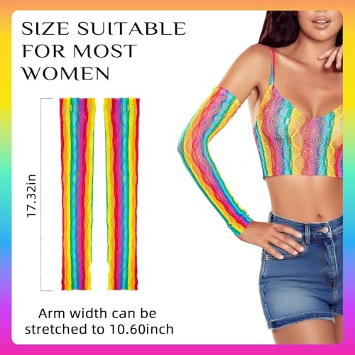 Fishnet Fingerless Gloves, Neon Mesh Long Arm Warmers Accessories for Women Halloween Rave Party Cosplay Costume Decoration2