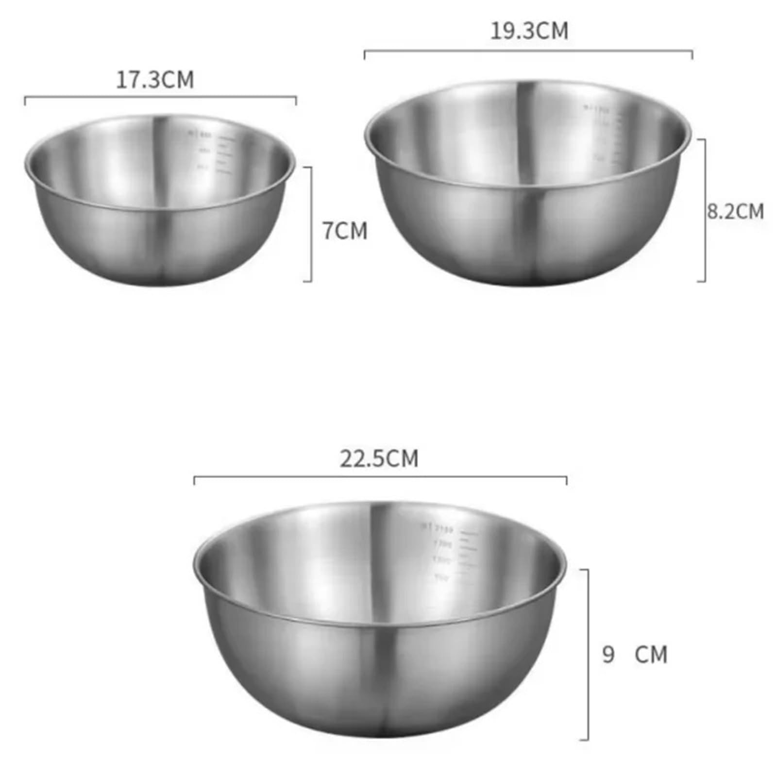 Tazón Para Mezclar Juego de tazones for mezclar acero inoxidable | 1-3 piezas con báscula de gran capacidad for cocinar, hornear y almacenar alimentos(S 1PC)