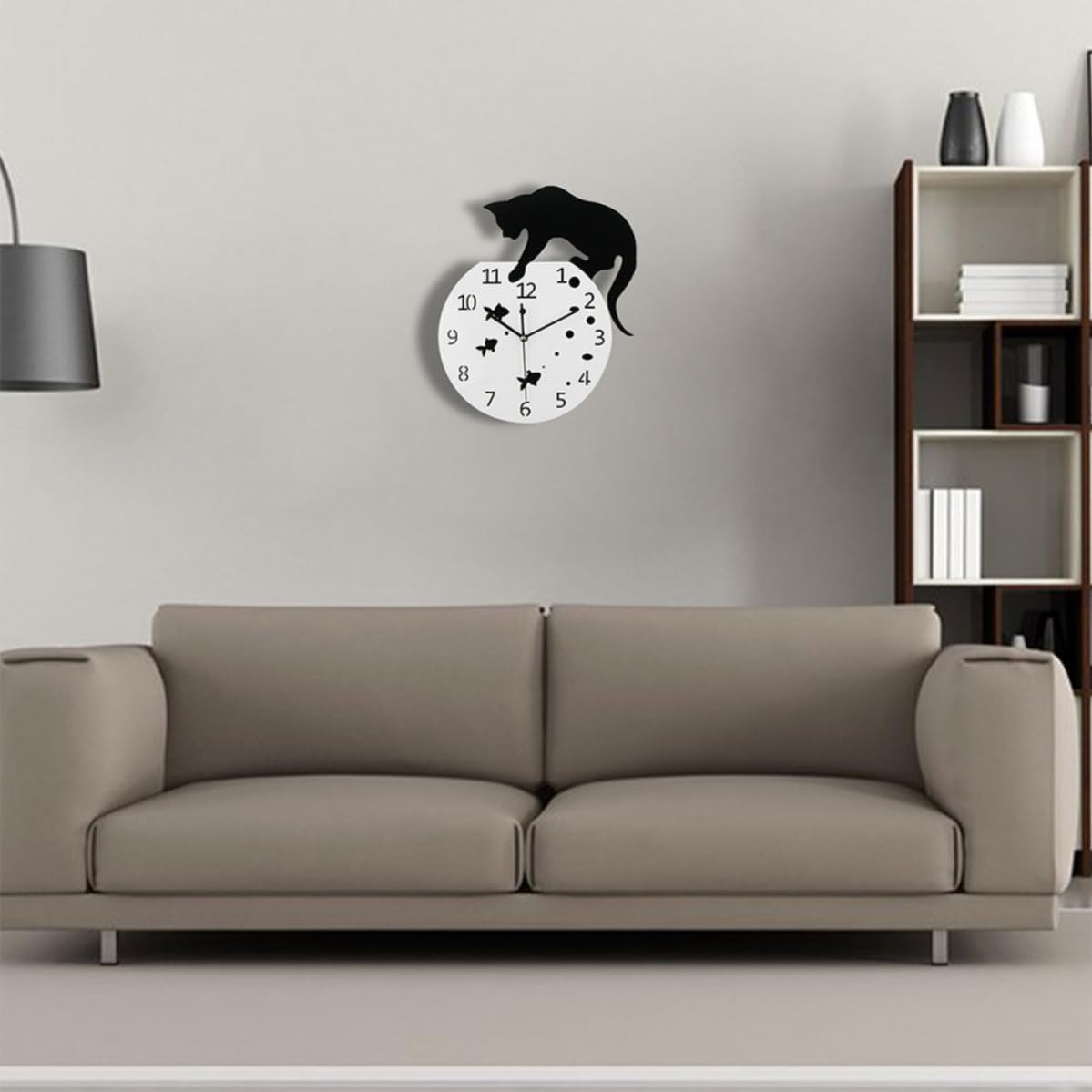 Toyvian Reloj de Pared de Acrílico Reloj de Pared Silencioso Creativo de Cuarzo Diseño de Gato y Pecera para Colgar sin Batería para Oficina y Café