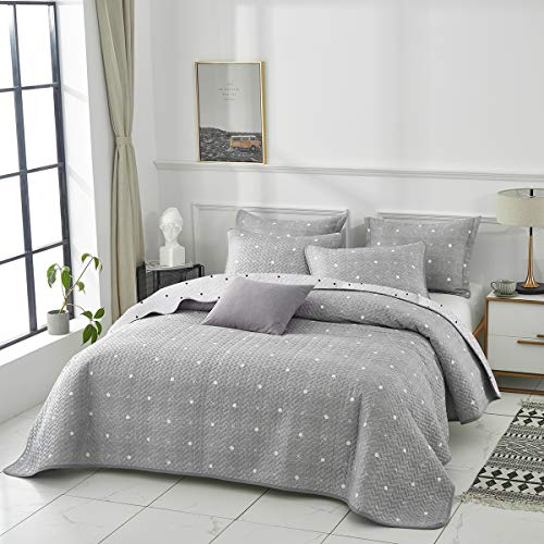 Uozzi Bedding 3 Piece Reversible Gray Dots & Cross Quilt Set King Size 102x90 Soft Microfiber Lightweight Coverlet Bedspread Summer Comforter Set Bed Cover Blanket for All Season - Thumbnail 2