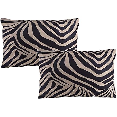 Leaveland Black and White Zebra Stripe Print Throw Pillow Cover Set of 2, Luxury Decorative Cotton Linen Pillowcase 12 x 20 Inch, Sofa Bedroom Home Decor Cushion Case Cover