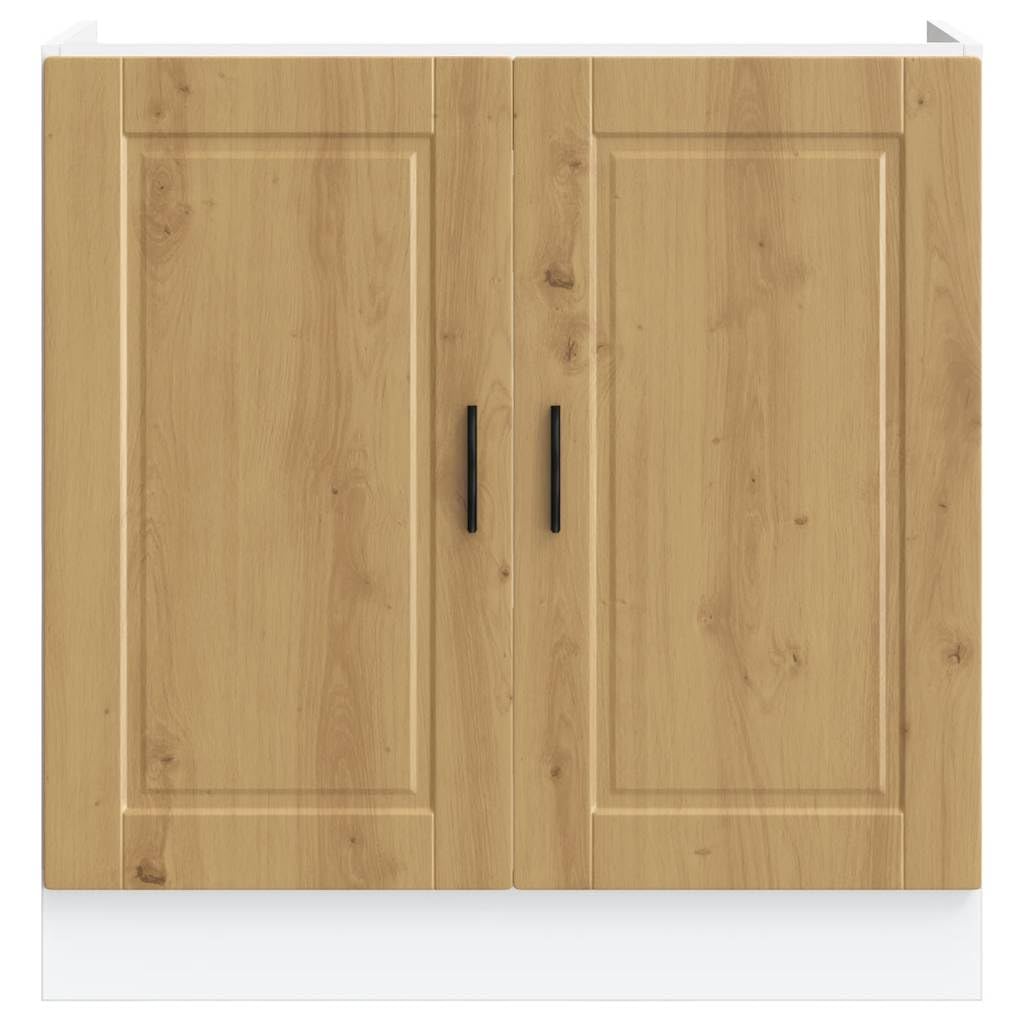 Porto szafka pod zlewozmywak z drewna dębowego Artisan, 80 x 46 x 81,5 cm, z regulowanymi nóżkami i obciążeniem 60 kg, do przechowywania naczyń i naczyń