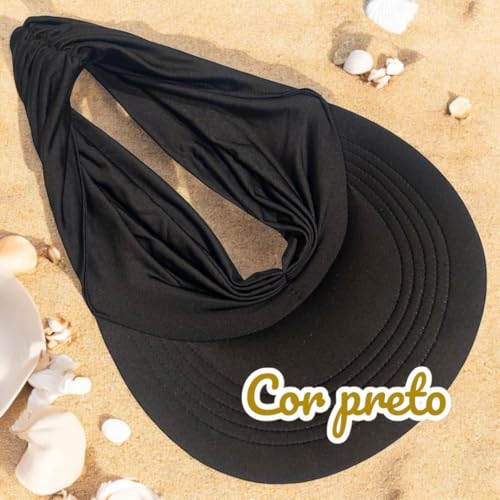 Viseira Turbante Feminina Luxo Aba Elegância Praia Luxo com FPS 50 - PRETO