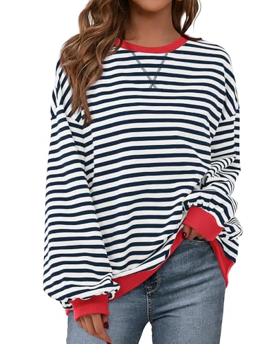 BTFBM Womens Oversized Striped Sweatshirt 2026 Spring...