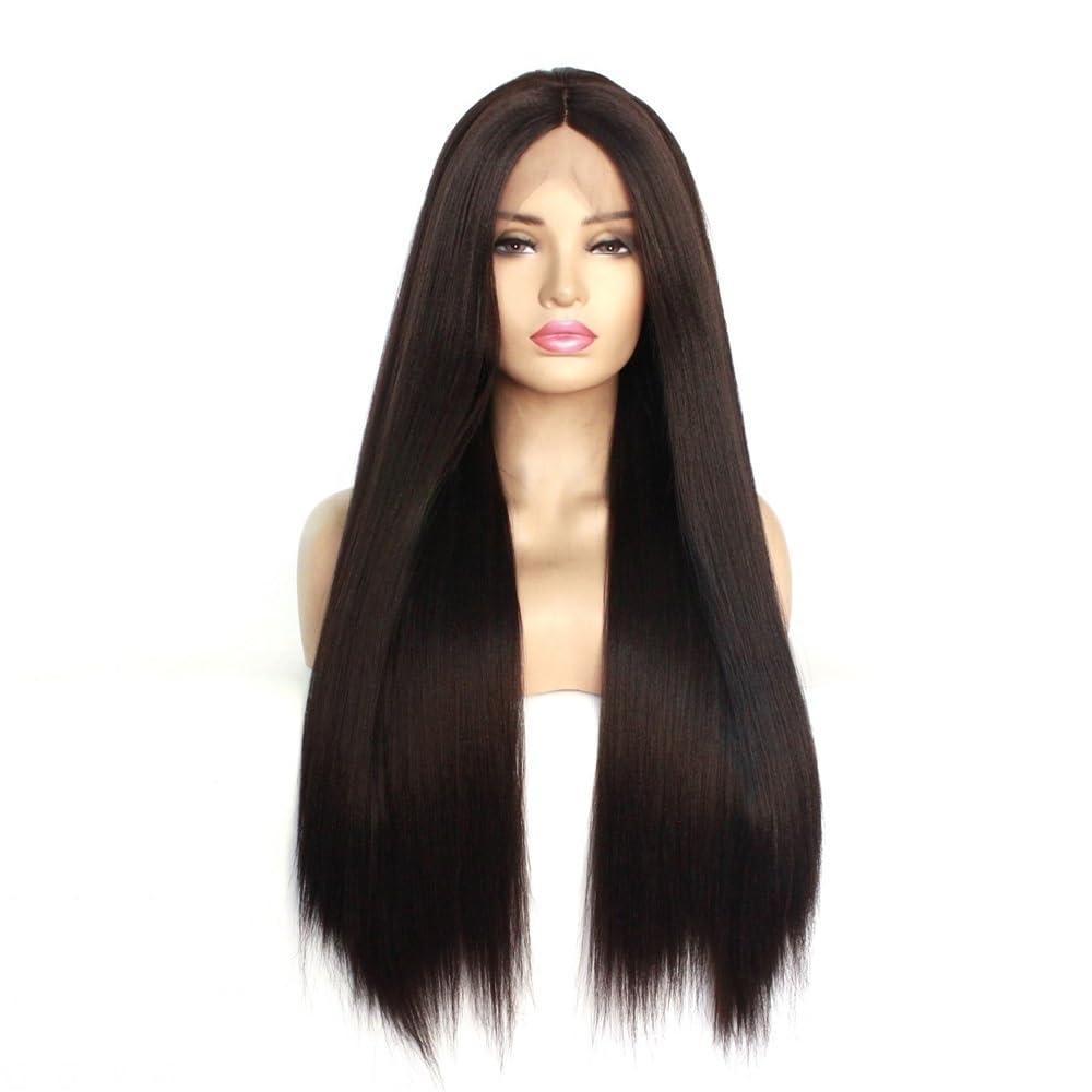 Ciemnobrązowa syntetyczna peruka 13 x 3 HD Lace Front dla kobiet, naturalny wygląd