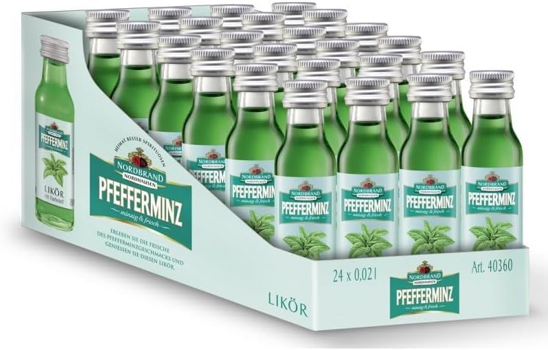 Nordbrand Nordhausen Pfeffi | Pfefferminzlikör 18% Vol. | 24 x 0,02 L Miniflaschen | frischer Partyshot