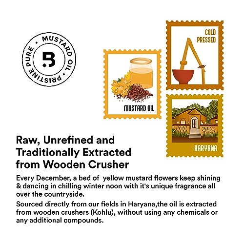 Image of Barosi Kachi Ghani Mustard Oil 5 Litre | Pure & Natural Cold Pressed Mustard Oil (Sarso Tel) | Traditionally Extracted from Wooden Crusher