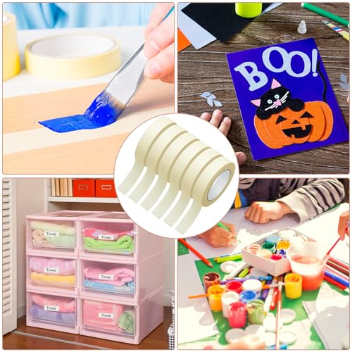 Image of Fainne 6 Rolls Masking Tape Bulk 1 Inch 55 Yards | General Purpose Tape for Classroom, Labeling, Crafts, Office, School Projects, Easy Tear & Clean Removal, Beige White