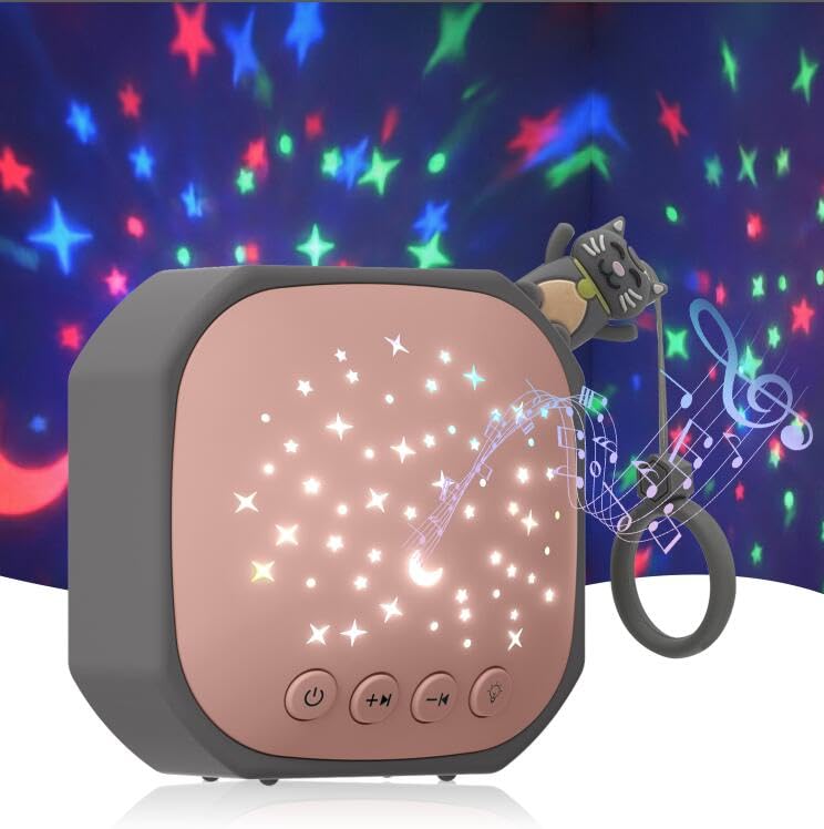 Image of Portable White Noise Sound Machine with Star Projector | Sound Therapy Calm Music Machine Baby Sleep Soother with Hook for Home, Car Travel, Nursery, Infant, Kids Gifts (Lucky Cat)