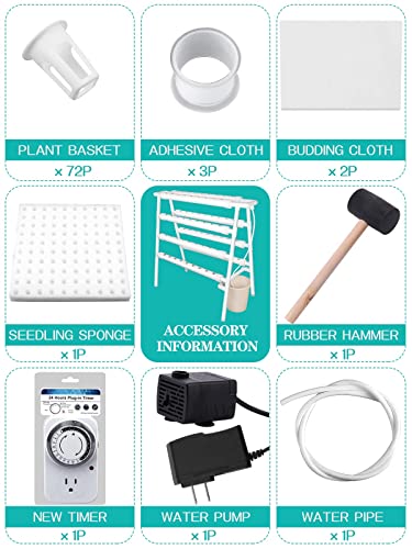 Kalolary Hydroponic Grow Kit, 72 Sites 4 Layers Hydroponic Planting Equipment with Water Pump, Pump Timer, Grow Baskets, Sponges - Image 4