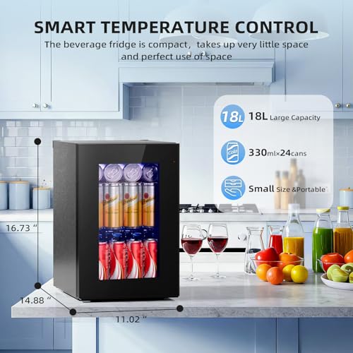 Image of Antarctic Star 18L Beverage Refrigerator Cooler 24Can, Mini Fridge with Quiet Compressor, LED Light,Freestanding Small Fridge with Electronic Temperature Control for Home and Bar(40-61 ℉)