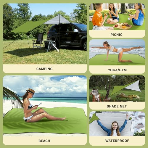 Brovamo Stranddecke Sandfrei, Outdoor Decke Ultraleicht Picknickdecke Wasserdicht 210 × 200cm Sand Campingdecke Wasserdicht Sandabweisend Zeltunterlage für den Wandern Campen - Grasgrün