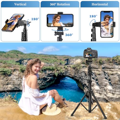 Image of Nineigh Phone Tripod Stand, 70 inch Selfie Stick Cell Phone Tripod with Remote | Phone Holder /Carry Bag, Aluminum Alloy Selfie Stick Tripods, Compatible with iPhone Samsung GoPro Smartphone