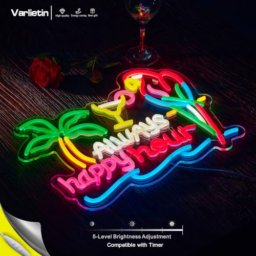 Image of Always Happy Hour Neon Sign for Wall Decor,Parrot Bar LED Light Up Dimmable Signs Compatible with Timer for Pub Party Man Cave Room Restaurant Business Party Art Decor Gift