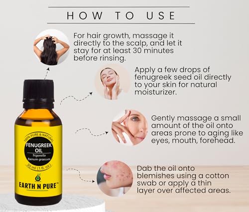 Image of Earth N Pure Fenugreek Seed Oil (Methi Oil) Cold Pressed, Natural and Therapeutic Grade 50 ml