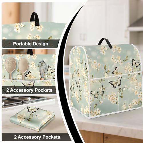 Image of Kitchen Dust Cover Compatible with 4.5 5 6 8 quart Stand Mixer, Kitchen Appliance Protective Covers with Top Handle and Pocket (Butterfly, For All 6-8 qt Mixer)