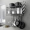 HOYRR Hanging Pot Rack Wall Mounted,30 Inch Wall Hanging Pot Rack,Pot Hangers for Kitchen Wall Mount,Pot And Pan Hanger Side Piece with 2 Pieces Pans Lids Organizer,Wall Pot Rack with Hanging Rod + 16 Hooks